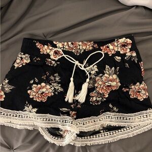Derek Heart Black Floral High Waist Shorts